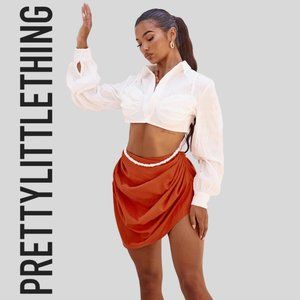 Pretty Little Thing Linen Blend Gathered Mini Skirt